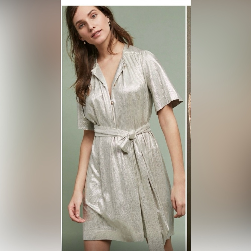 Women's Sabina Musayev Anthropologie Gold Holiday Dress Mini Size S Petite